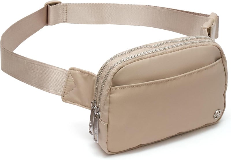 Pander Everywhere Belt Bag for Women, 5 Zipper Pockets Nylon Crossbody Fanny Pack Purse (Raw Linen). - Image 1